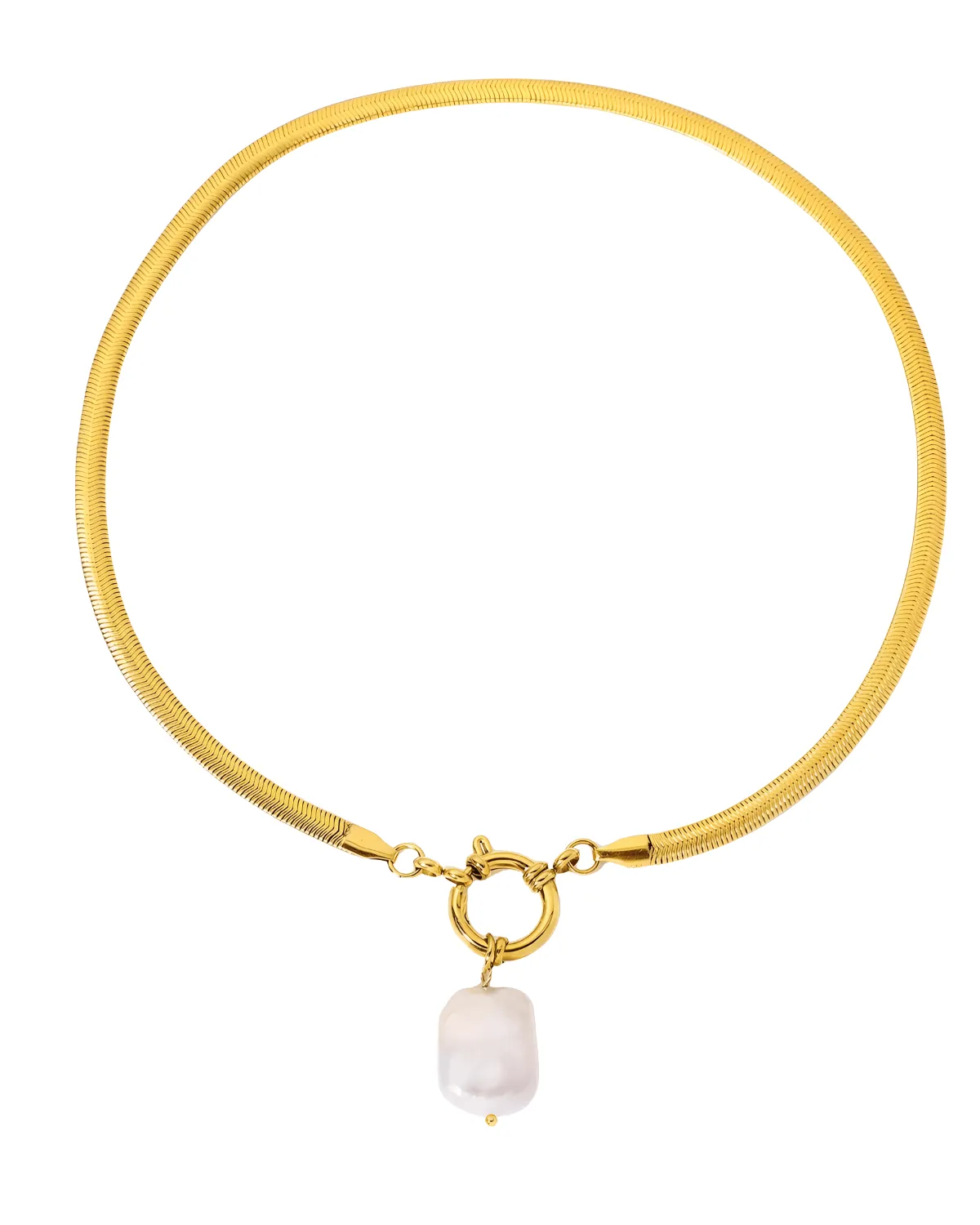 18K Gold Herringbone Chain Necklace with Pearl Pendant sold by Mason & Madison Co.