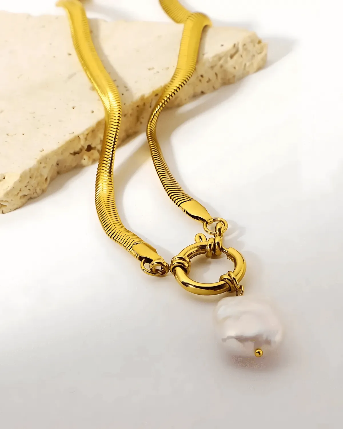18K Gold Herringbone Chain Necklace with Pearl Pendant sold by Mason & Madison Co. product image thumbnail 3