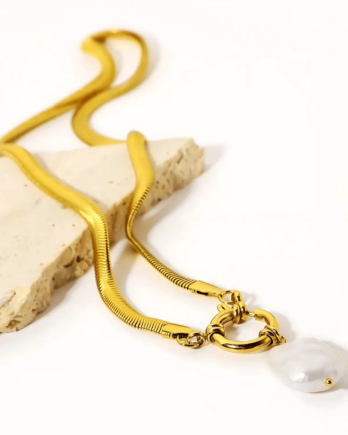 18K Gold Herringbone Chain Necklace with Pearl Pendant sold by Mason & Madison Co. product image thumbnail 4