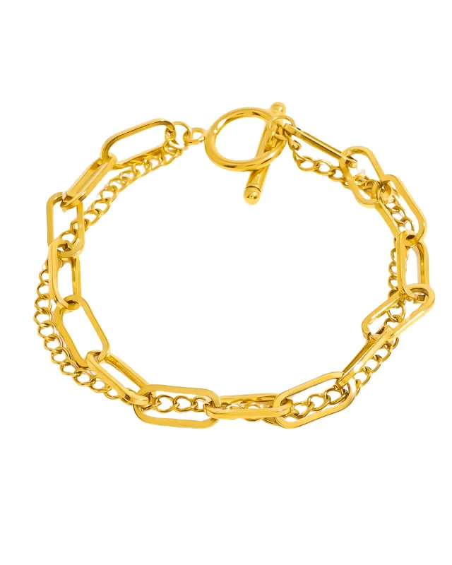 18K Gold PaperClip Link Chain Bracelet - Double Layered sold by Mason & Madison Co.