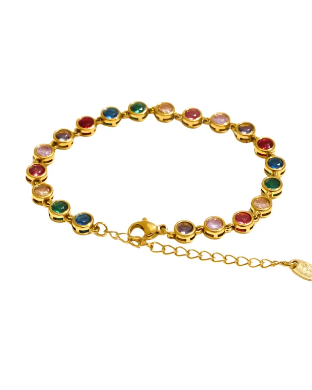18K Diamond Tennis Gold Chain Bracelet with Multi-color Diamonds sold by Mason & Madison Co.