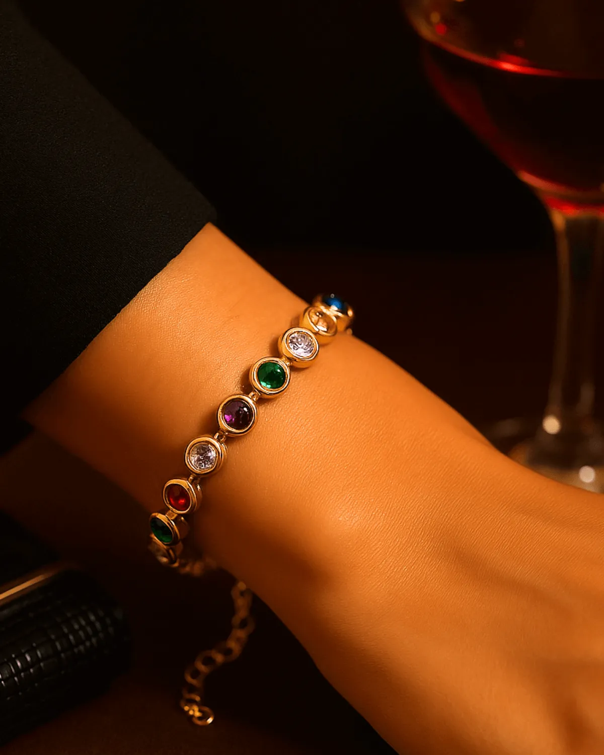 18K Diamond Tennis Gold Chain Bracelet with Multi-color Diamonds sold by Mason & Madison Co. product image thumbnail 2