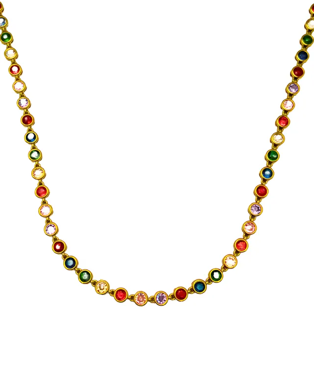 18K Diamond Tennis Gold Chain Necklace with Multi-color Diamonds sold by Mason & Madison Co.