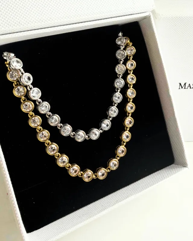18K Diamond Tennis Gold + Silver Chain Necklace Stack Bundle sold by Mason & Madison Co.