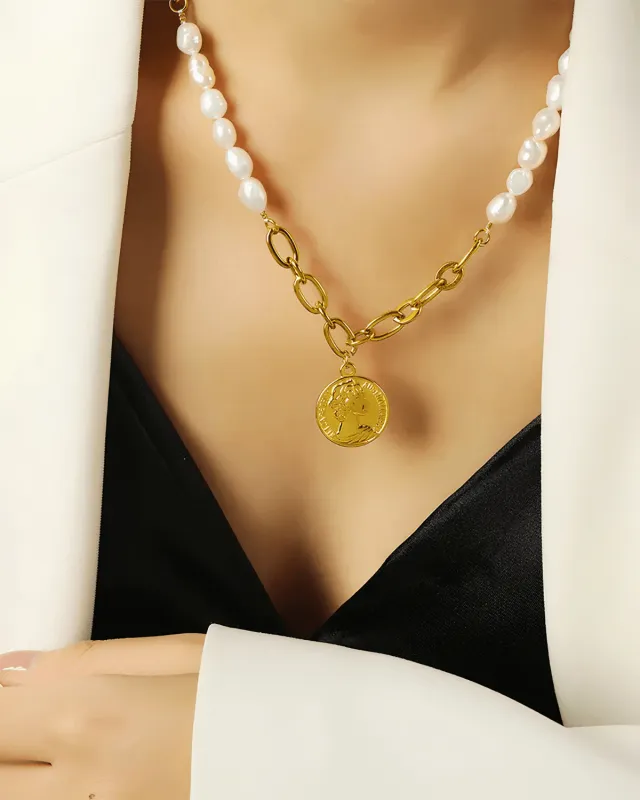 18K Gold Pendant Pearl Chain Necklace made by Mason & Madison Co.
