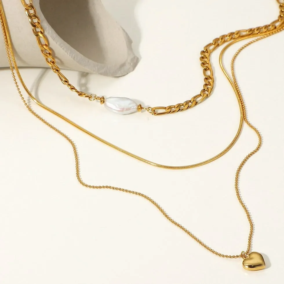 Gold Layered Necklace with Heart Pearl Pendant sold by Mason & Madison Co. product image thumbnail 3