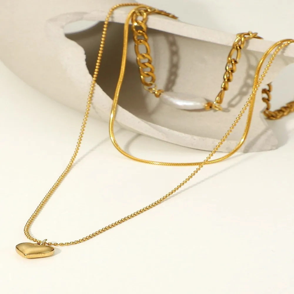 Gold Layered Necklace with Heart Pearl Pendant sold by Mason & Madison Co. product image thumbnail 4