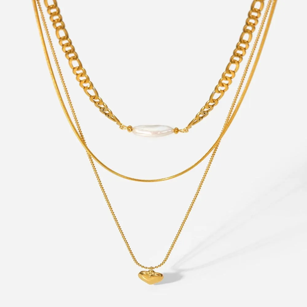 Gold Layered Necklace with Heart Pearl Pendant sold by Mason & Madison Co.