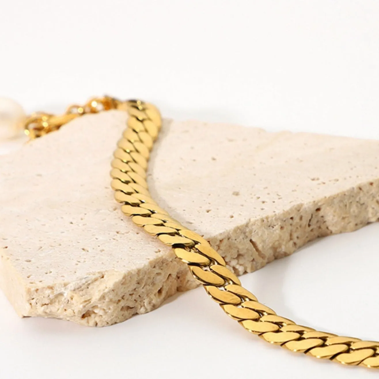 Gold Chain Bracelet with Pearl - Thick Curb sold by Mason & Madison Co. product image thumbnail 4