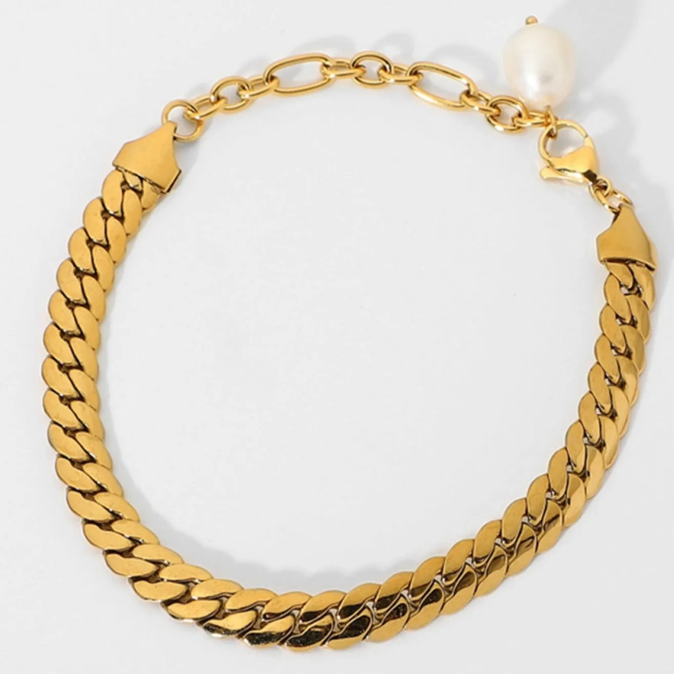 Gold Chain Bracelet with Pearl - Thick Curb sold by Mason & Madison Co.