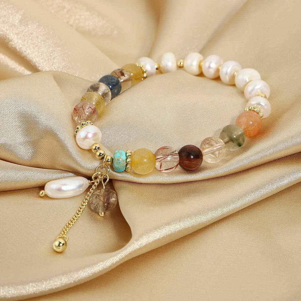 Color Natural Stone + Freshwater Pearl Elastic Bracelet sold by Mason & Madison Co. product image thumbnail 3