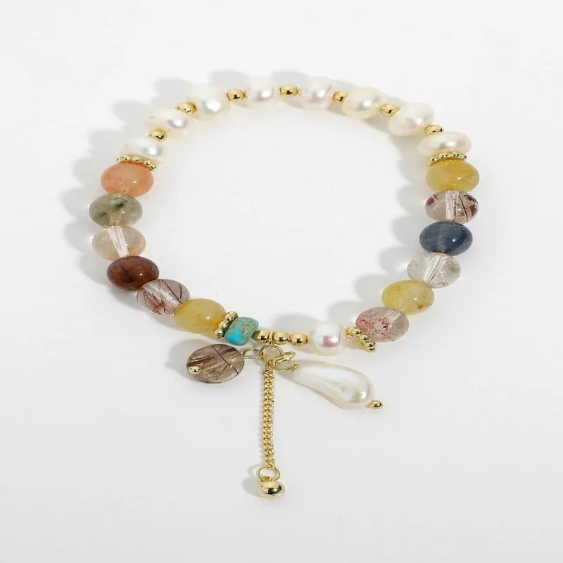 Color Natural Stone + Freshwater Pearl Elastic Bracelet sold by Mason & Madison Co. product image thumbnail 2