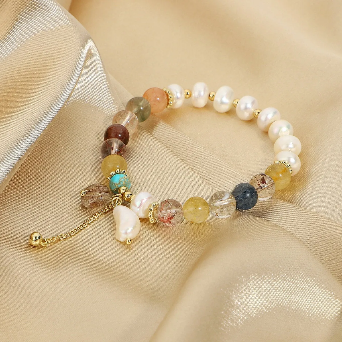 Color Natural Stone + Freshwater Pearl Elastic Bracelet sold by Mason & Madison Co. product image thumbnail 4