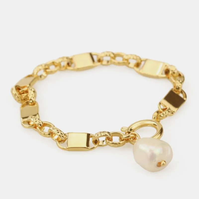 Gold Link Chain Bracelet with Pearl sold by Mason & Madison Co.