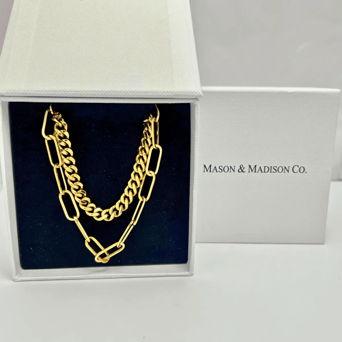 Gold Cable Chain + Link Chain Necklace Stack Bundle sold by Mason & Madison Co.