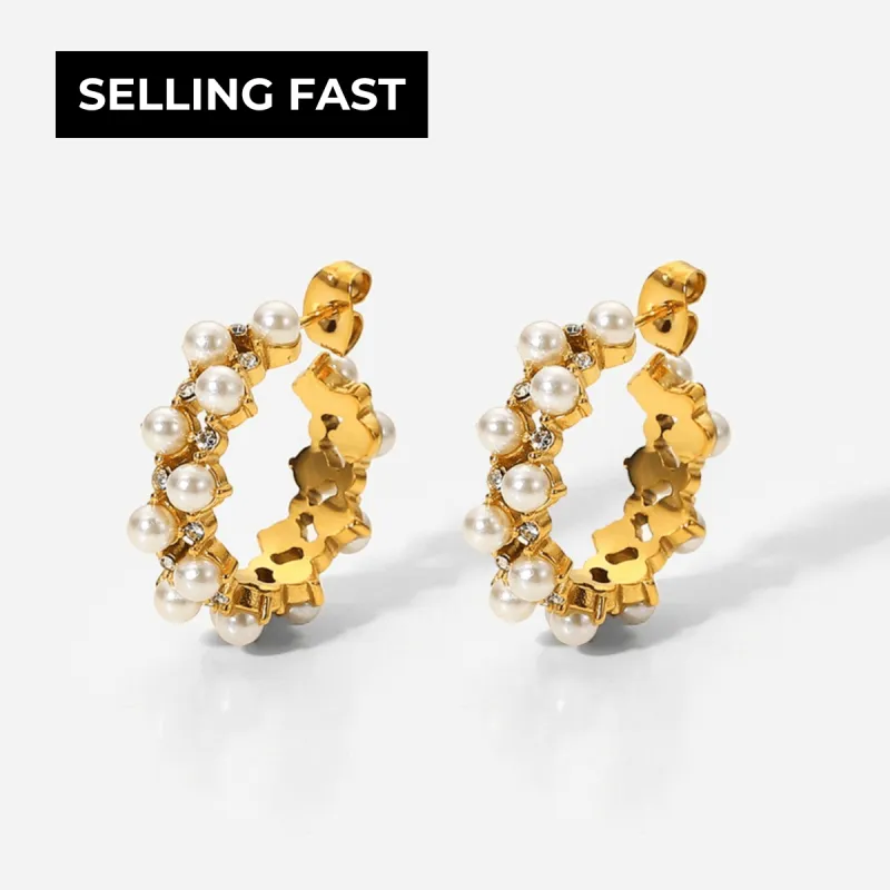 Pearl Diamond C-Hoop Earrings sold by Mason & Madison Co.