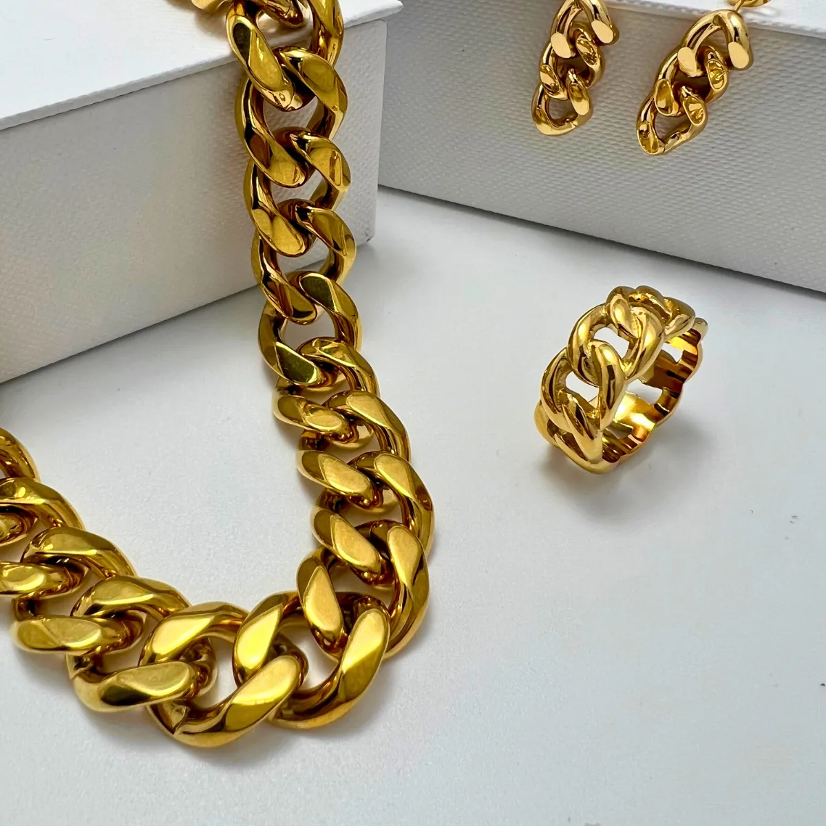 Gold Chunky Chain Necklace Ring Earrings Bundle Set - MASON CHUNKY CHAIN™ sold by Mason & Madison Co. product image thumbnail 2