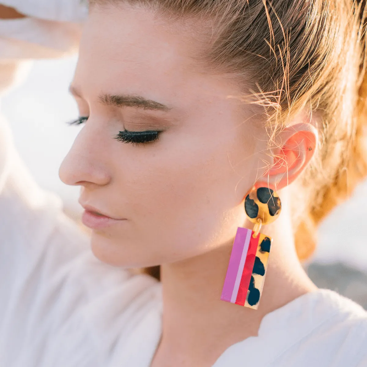 Pink Tortoise Statement Earrings sold by Sunshine Tienda product image thumbnail 2