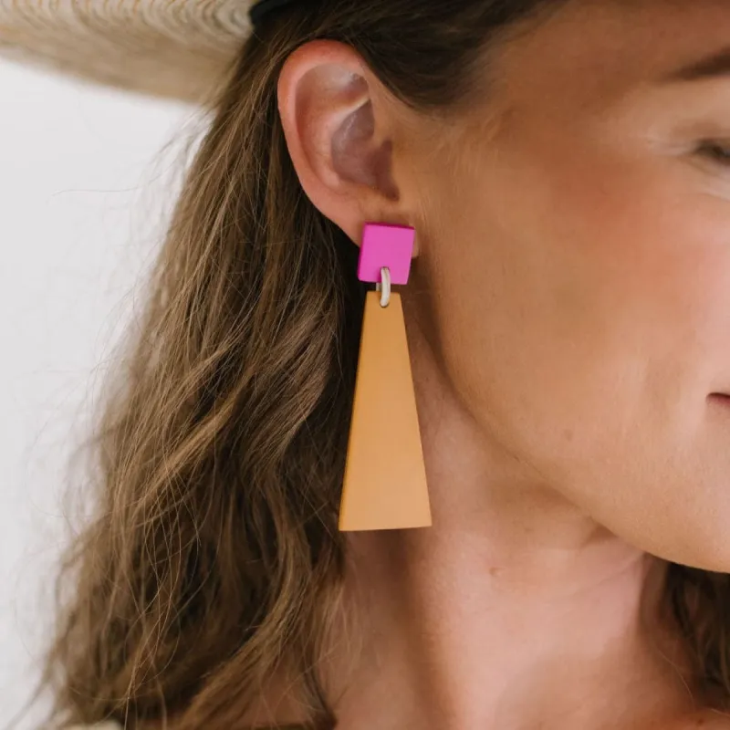 Terracotta Neon Shield Earrings sold by Sunshine Tienda