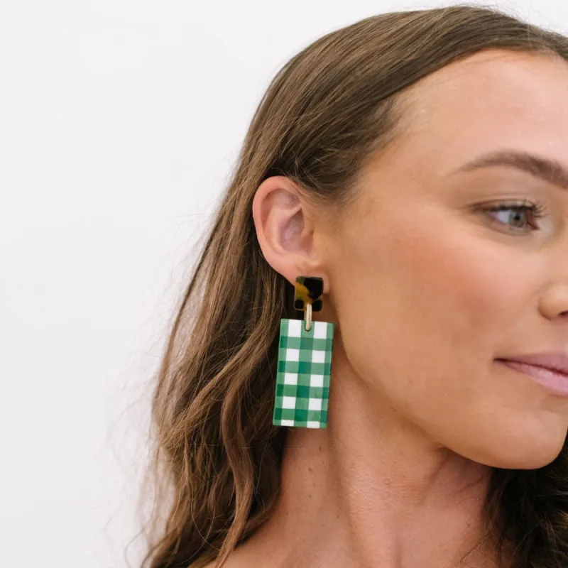 Grass Green Gingham Cabana Earrings sold by Sunshine Tienda