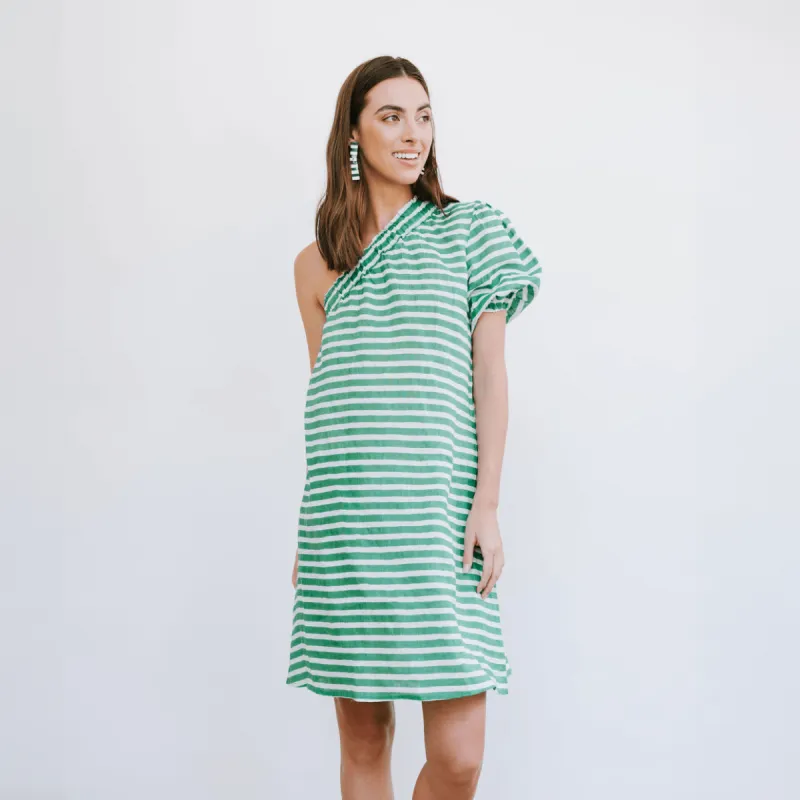 Green and White Stripe Addison Dress made by Sunshine Tienda