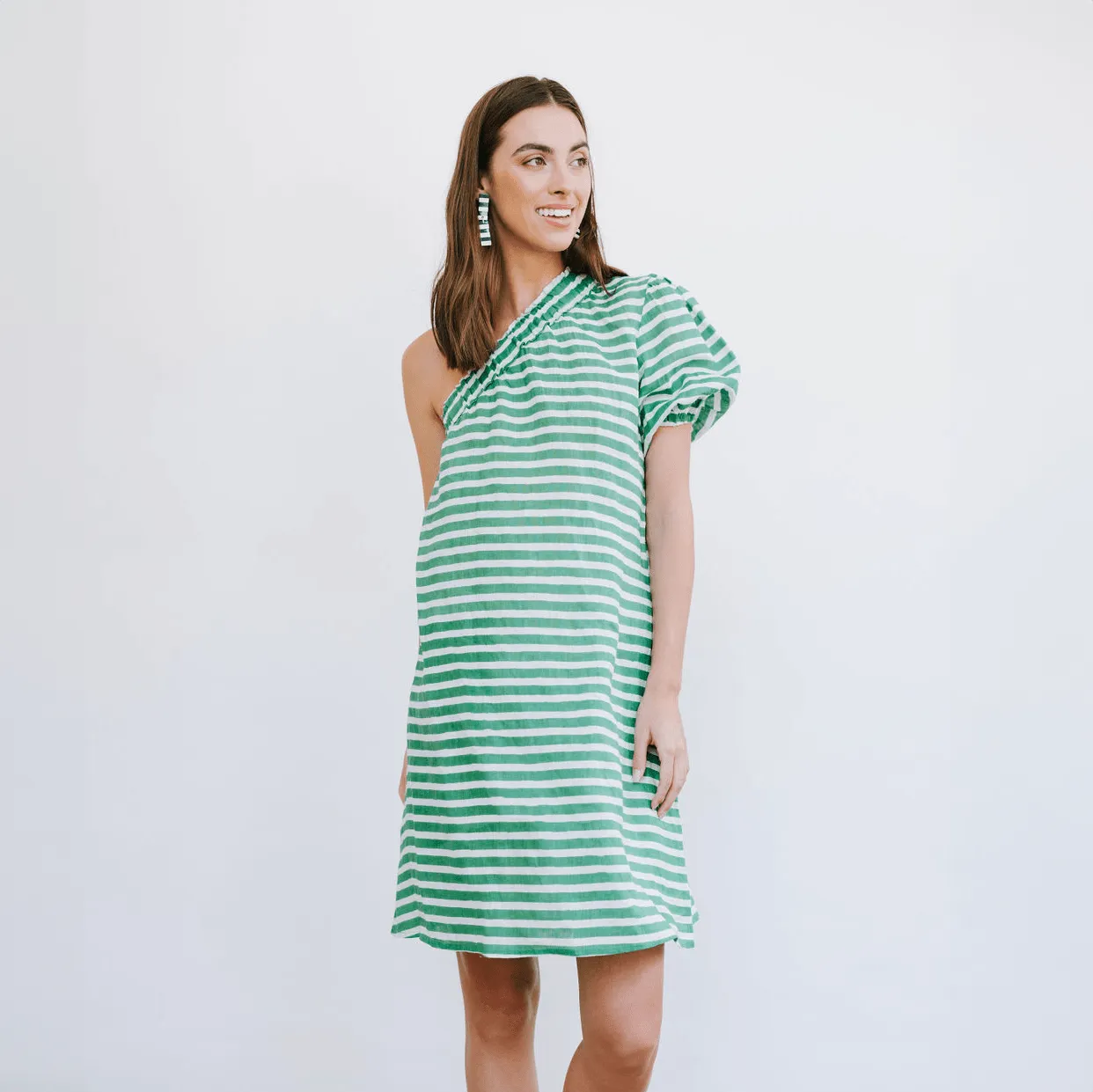 Green and White Stripe Addison Dress sold by Sunshine Tienda