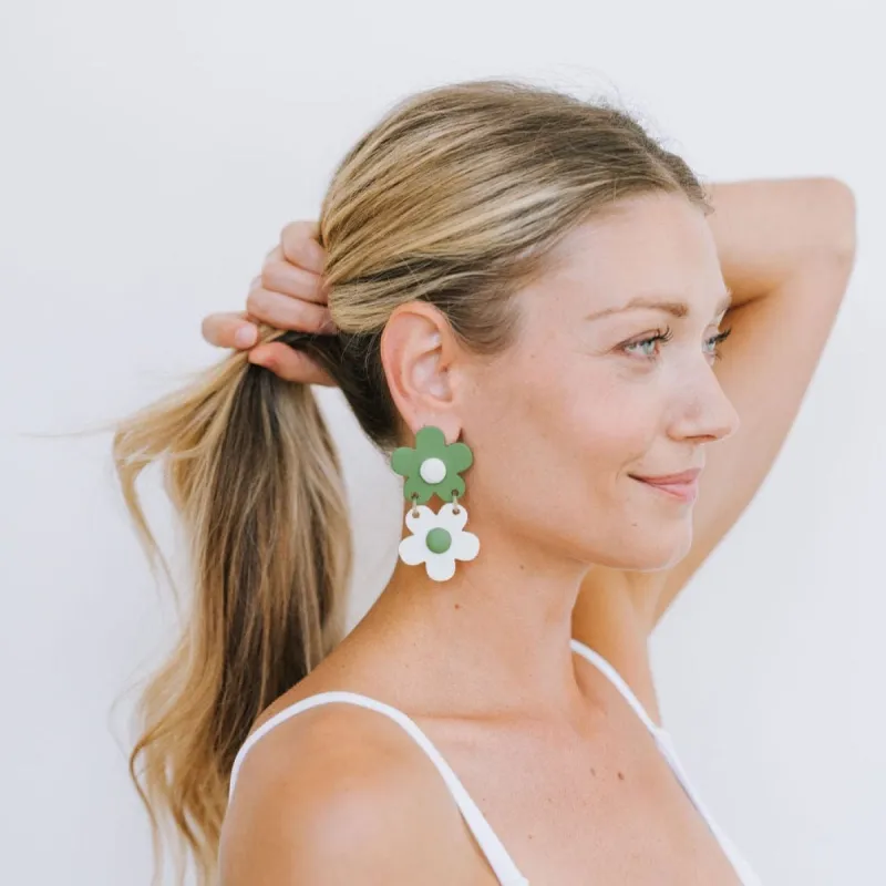 Stacked Verde Flower Earrings made by Sunshine Tienda