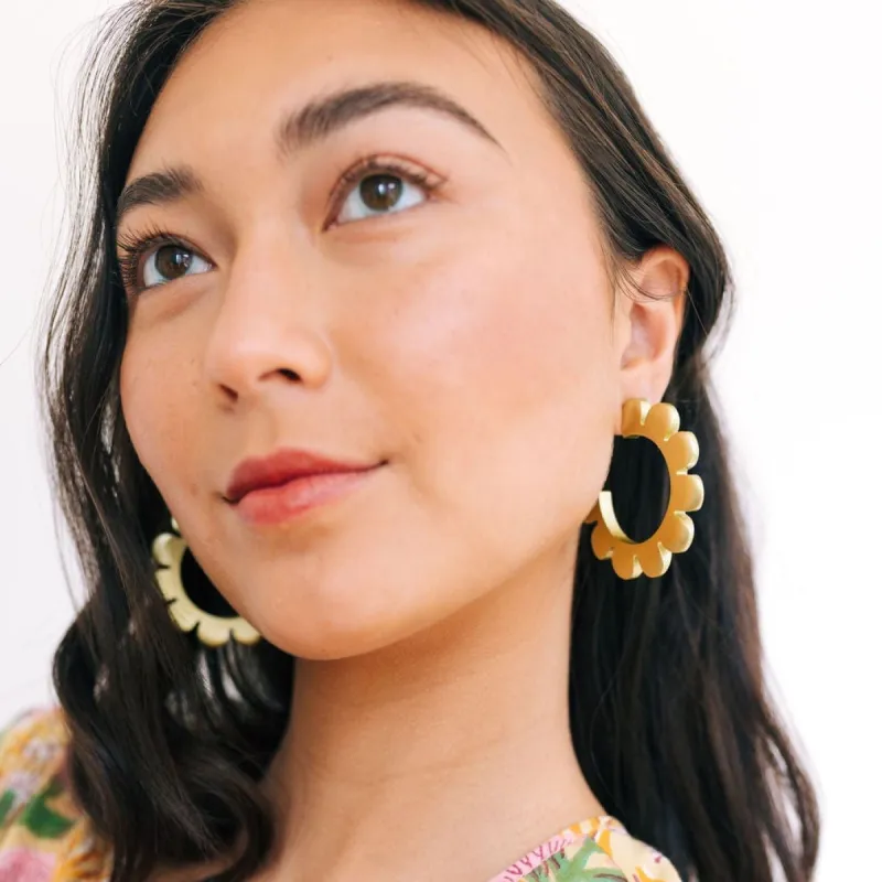 Gold Flower Outline Hoops sold by Sunshine Tienda