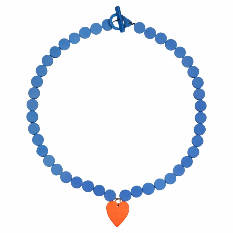 Navy Confetti Necklace with Red Heart Charm sold by Sunshine Tienda