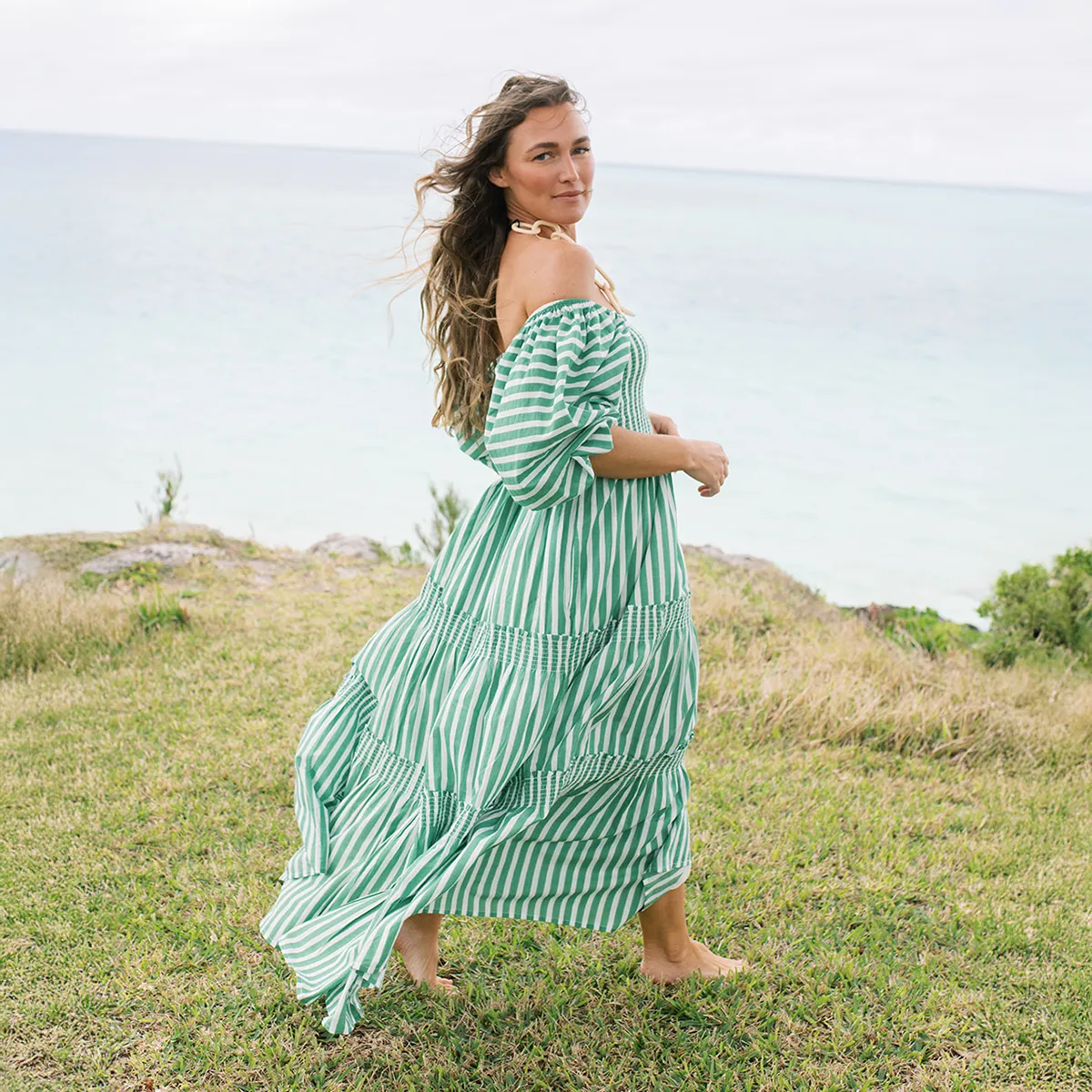 Green and White Stripe Tula Dress sold by Sunshine Tienda product image thumbnail 2