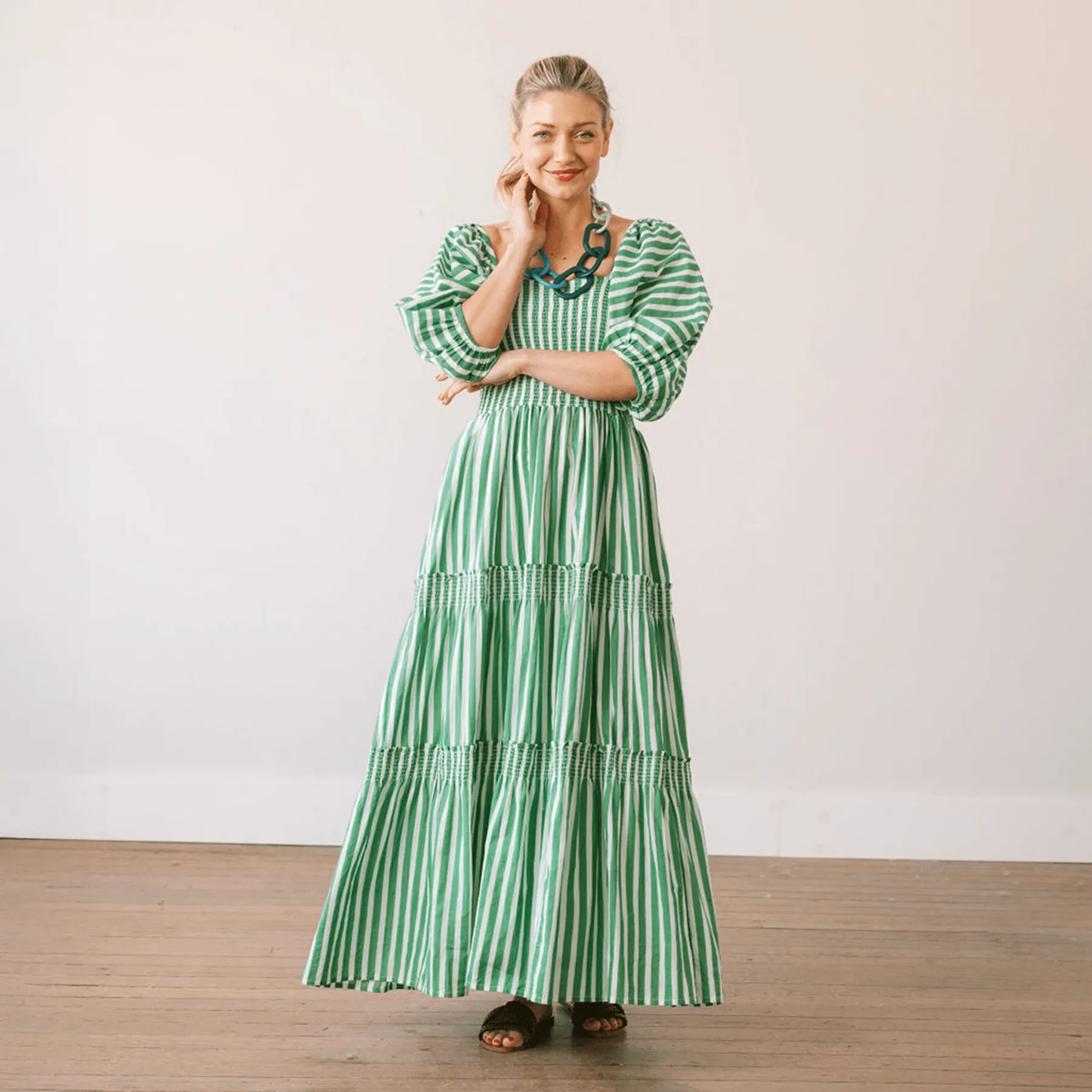 Green and White Stripe Tula Dress sold by Sunshine Tienda