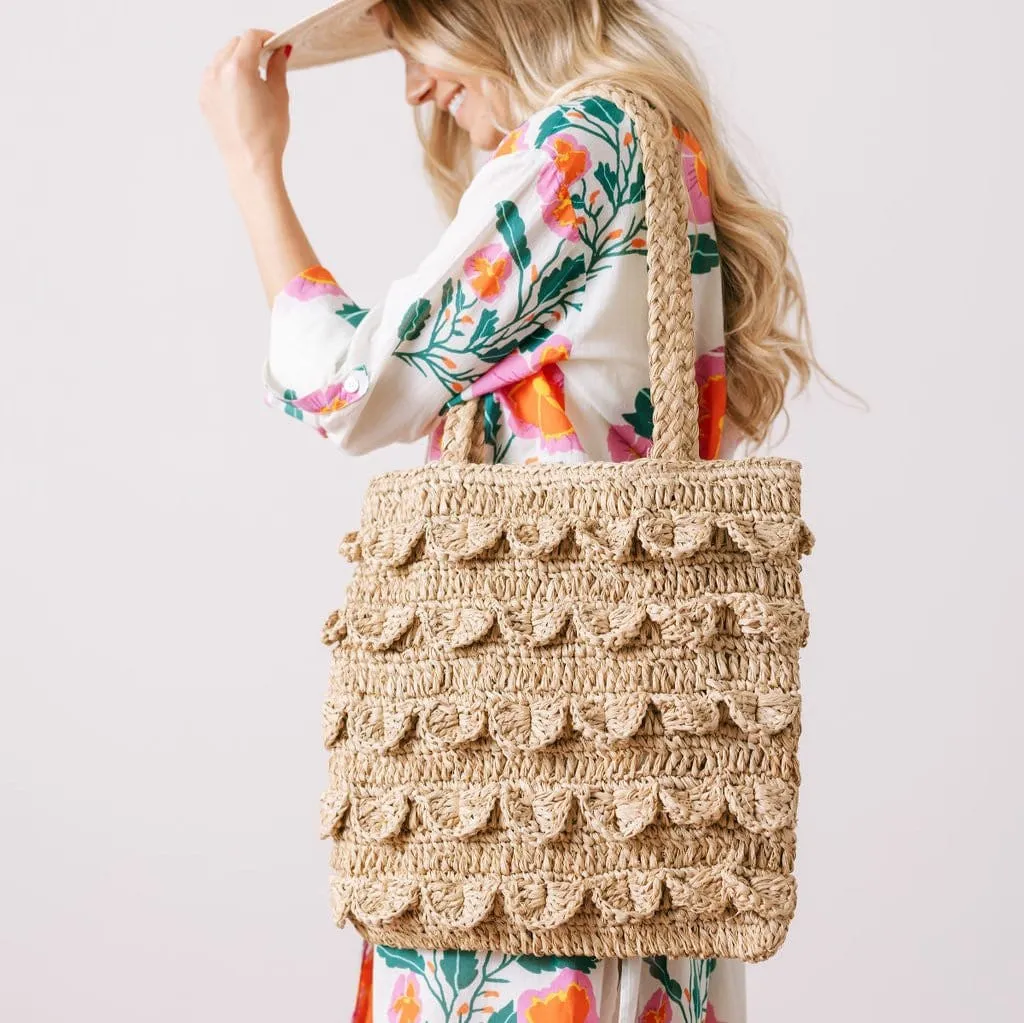Ruffle Raffia Tote sold by Sunshine Tienda