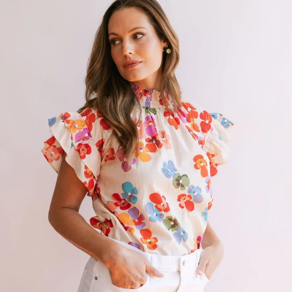 Rainbow Flower Flutter Top sold by Sunshine Tienda