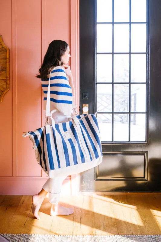 Navy Stripe Canvas Weekender sold by Sunshine Tienda