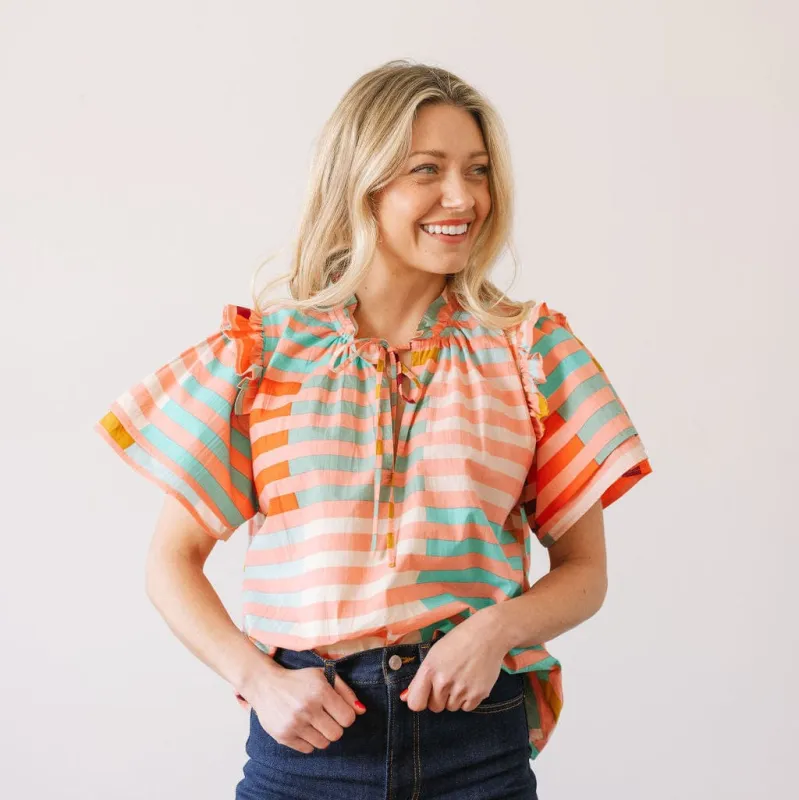 Apricot Colorful Stripe Gemma Top sold by Sunshine Tienda