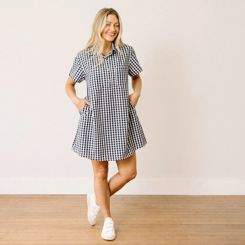 Navy Gingham Getaway Mini Dress sold by Sunshine Tienda product image thumbnail 5