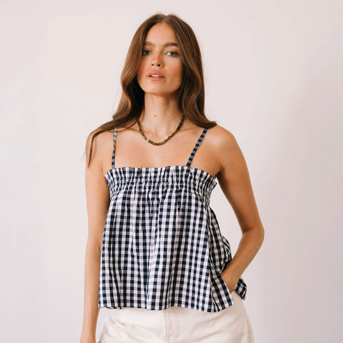 Navy Gingham Daphne Top sold by Sunshine Tienda