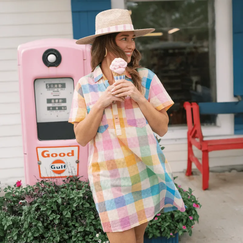 Rainbow Plaid Getaway Mini Dress made by Sunshine Tienda
