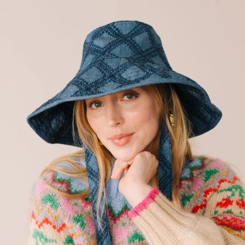 Denim Eyelet Beachy Bucket Hat made by Sunshine Tienda