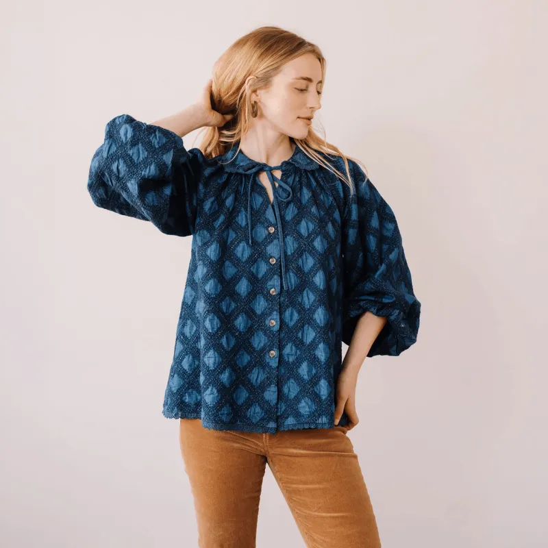 Denim Eyelet Willa Top made by Sunshine Tienda