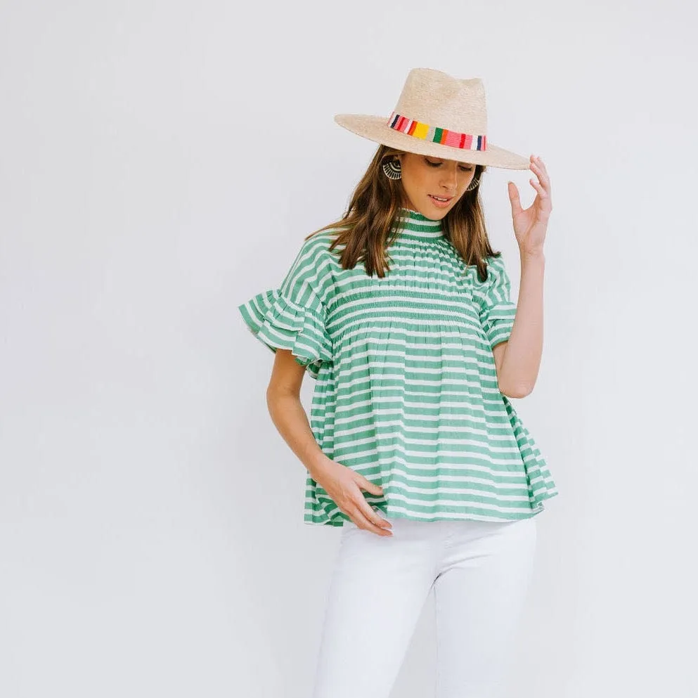 Green and White Stripe Flutter Top sold by Sunshine Tienda product image thumbnail 3