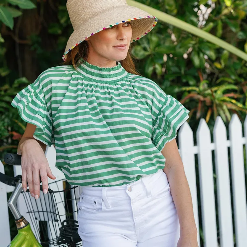 Green and White Stripe Flutter Top sold by Sunshine Tienda
