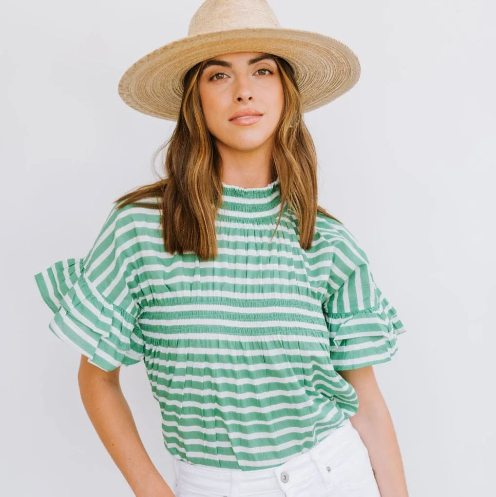 Green and White Stripe Flutter Top sold by Sunshine Tienda product image thumbnail 2