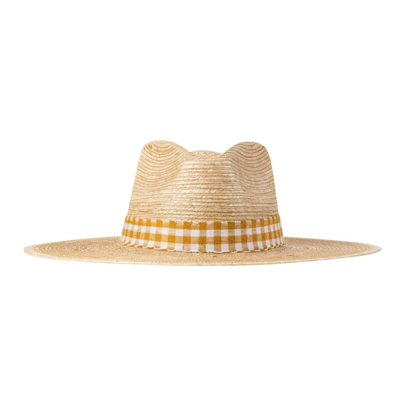 Lidia Mustard Gingham Palm Hat sold by Sunshine Tienda