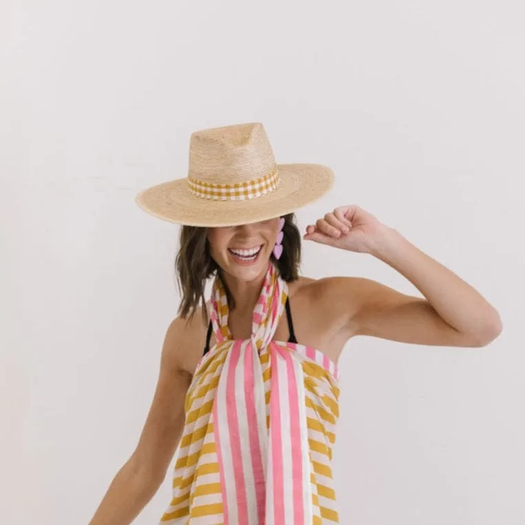 Lidia Mustard Gingham Palm Hat sold by Sunshine Tienda product image thumbnail 4