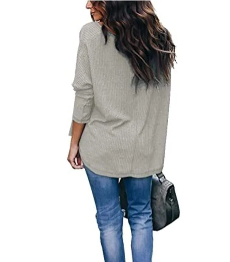 Haute Edition Slouchy Waffle Knit V-Neck Long Sleeve Tee sold by Daily Haute product image thumbnail 2