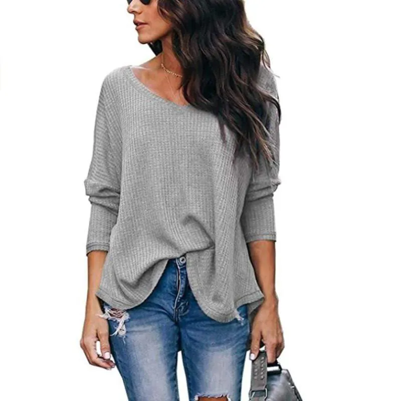 Haute Edition Slouchy Waffle Knit V-Neck Long Sleeve Tee sold by Daily Haute
