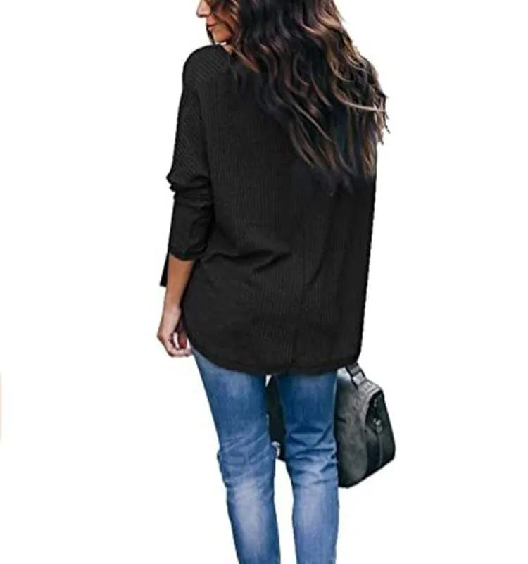 Haute Edition Slouchy Waffle Knit V-Neck Long Sleeve Tee sold by Daily Haute product image thumbnail 5