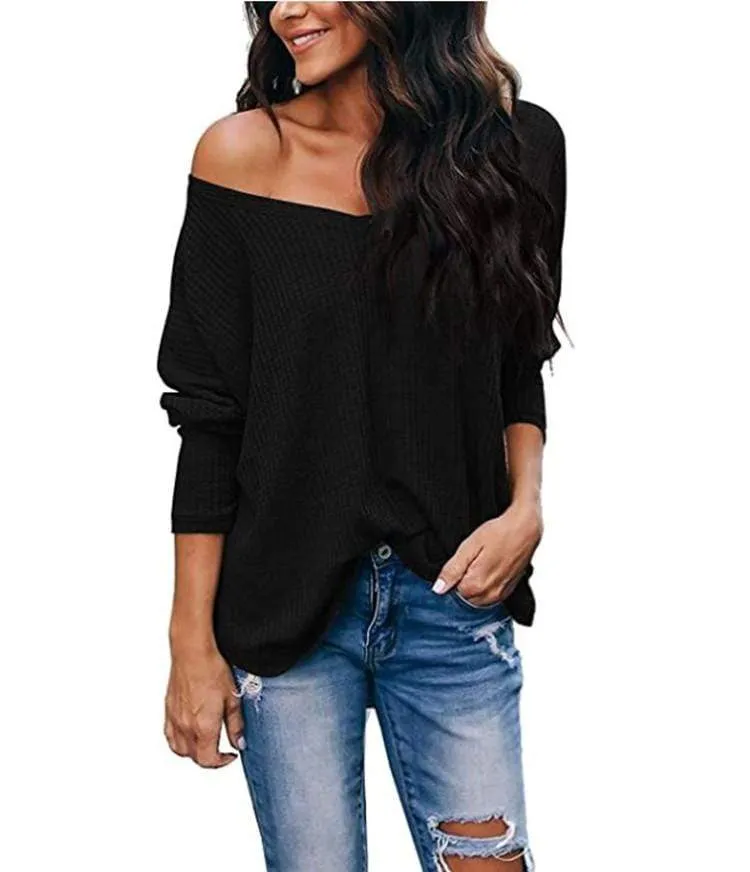 Haute Edition Slouchy Waffle Knit V-Neck Long Sleeve Tee sold by Daily Haute product image thumbnail 4