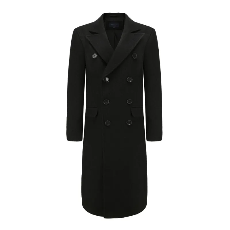 Men's Double-Breasted Knee Length Wool Blend Three Button Long Jacket Overcoat Top Coat sold by Daily Haute